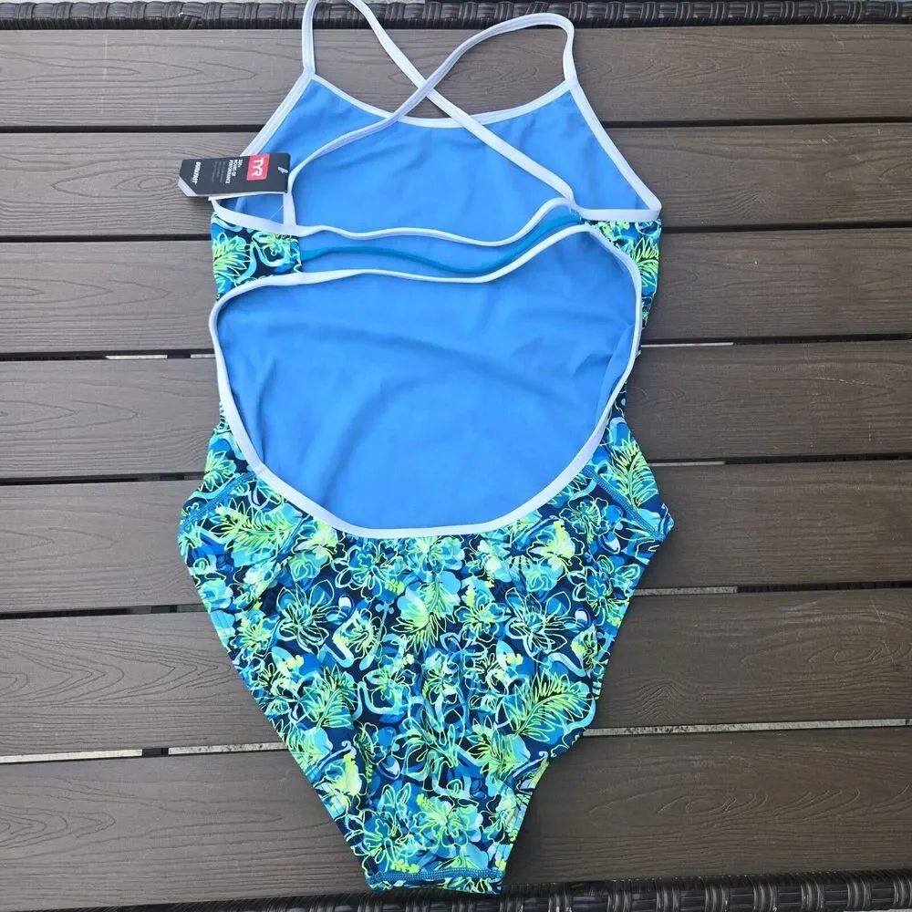 TYR Durafast Women’s Malibu Turquoise Trinityfit 1 Piece Swimsuit Sz 30 New